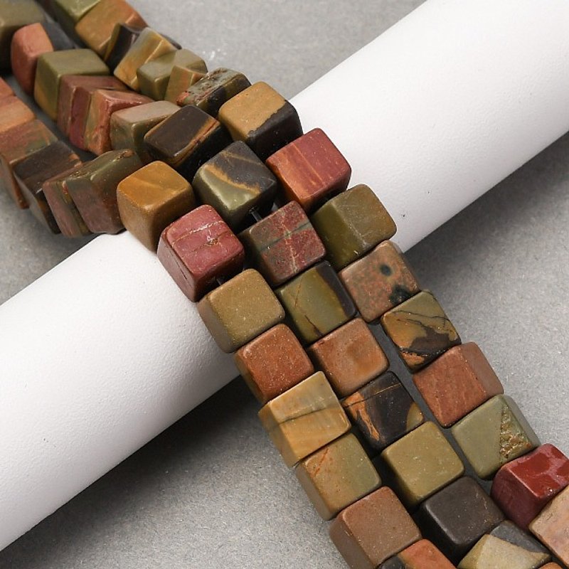 Natural Picasso Stone Cube Beads Strands, 8-8.5mm, 46pcs — Jewelry Beads