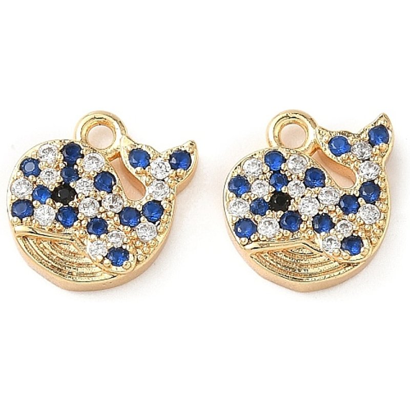 Brass Micro Pave Cubic Zirconia Whale Charms, 18K Gold Plated — Charms & Pendants