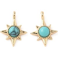 Synthetic Turquoise Star Charms with Brass Settings, 18K Gold Plated — Charms & Pendants