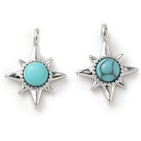 Synthetic Turquoise Star Charms with Brass Settings, Platinum Plated — Charms & Pendants
