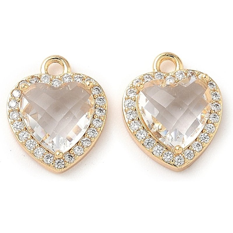 Brass Micro Pave Cubic Zirconia Heart Charms, 18K Gold Plated — Charms & Pendants