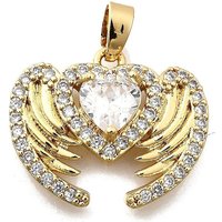 Brass Micro Pave Cubic Zirconia Heart & Wing Pendants, 18K Gold Plated — Charms & Pendants