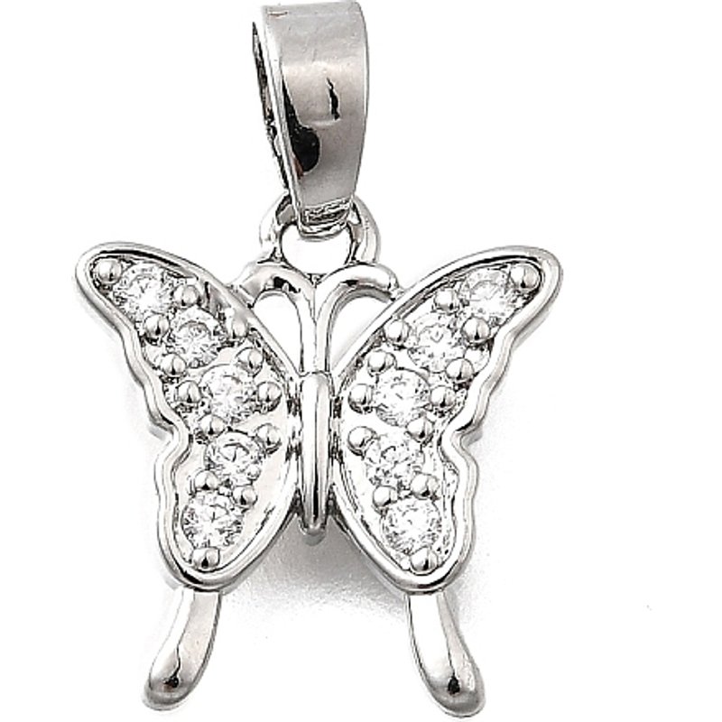 Brass Micro Pave Cubic Zirconia Butterfly Charms in Platinum — Charms & Pendants