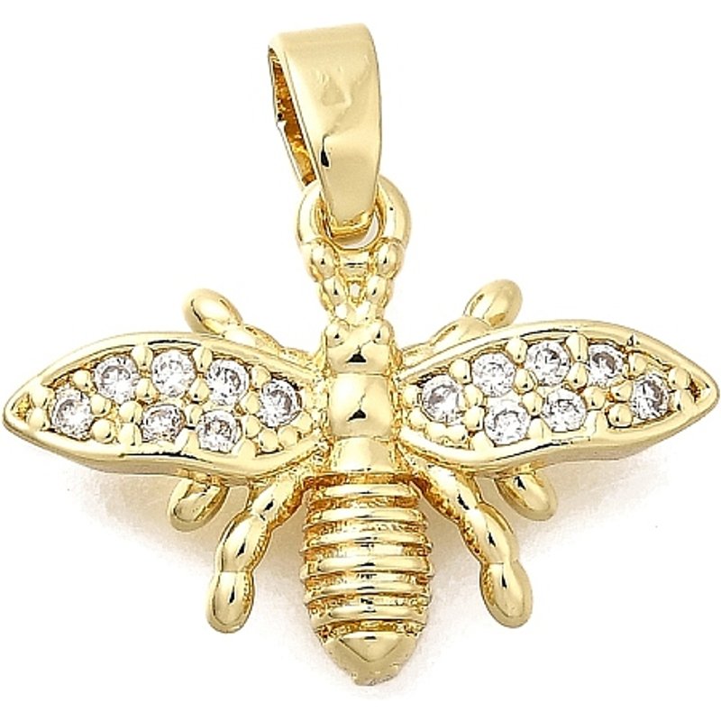 Brass Micro Pave Cubic Zirconia Bee Pendant, 18K Gold Plated — Charms & Pendants