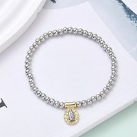 Brass Oval Charms and Round Beaded Stretch Bracelets for Women — Bracelet Women