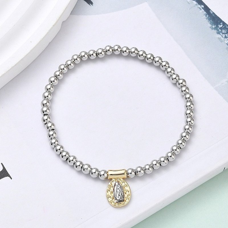 Bracelets en laiton avec charms ovales et perles rondes pour femmes — Bracelet Femme