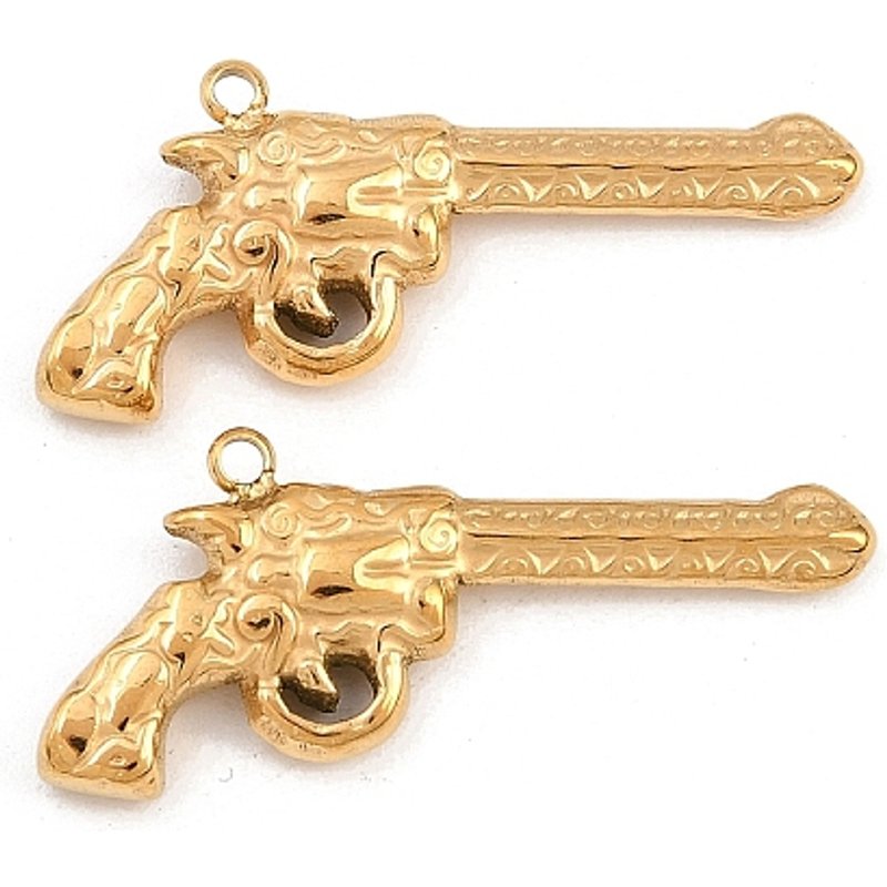Pendentif en Acier Inoxydable 304 en Forme de Pistolet, Plaqué Or 18K — Breloques et pendentifs