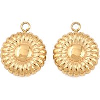 304 Stainless Steel Flat Round Charms, 18K Gold Plated — Charms & Pendants