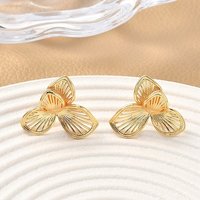 Brass Leaf Stud Earrings, Nickel Free, 18K Gold Plated — Costume Jewelry