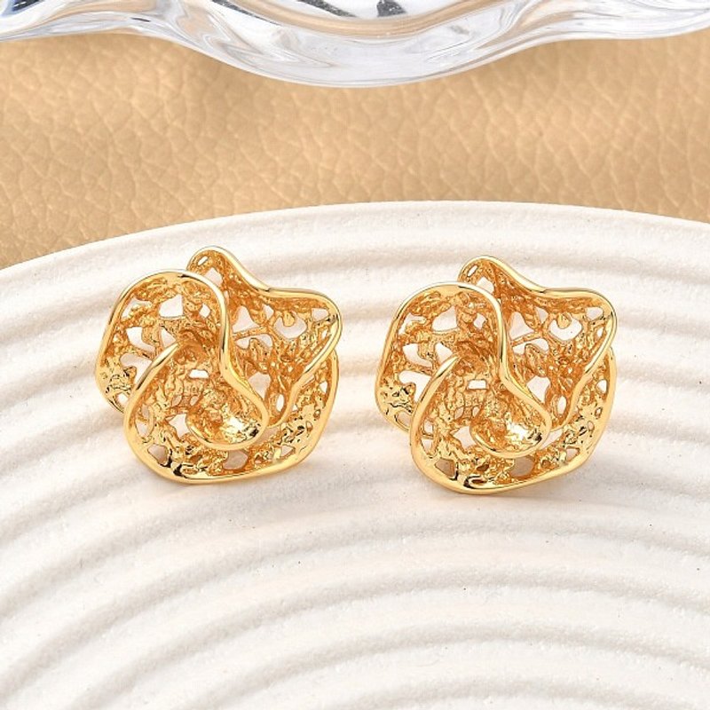 Brass Flower Stud Earrings, Nickel Free, 18K Gold Plated — Costume Jewelry