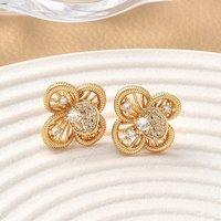 Brass Micro Pave Clear Cubic Zirconia Flower Stud Earrings — Costume Jewelry