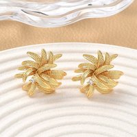 Brass Flower Stud Earrings with Clear Cubic Zirconia, 18K Gold Plated — Costume Jewelry