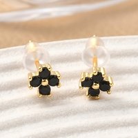Brass Micro Pave Cubic Zirconia Flower Stud Earrings, 18K Gold Plated