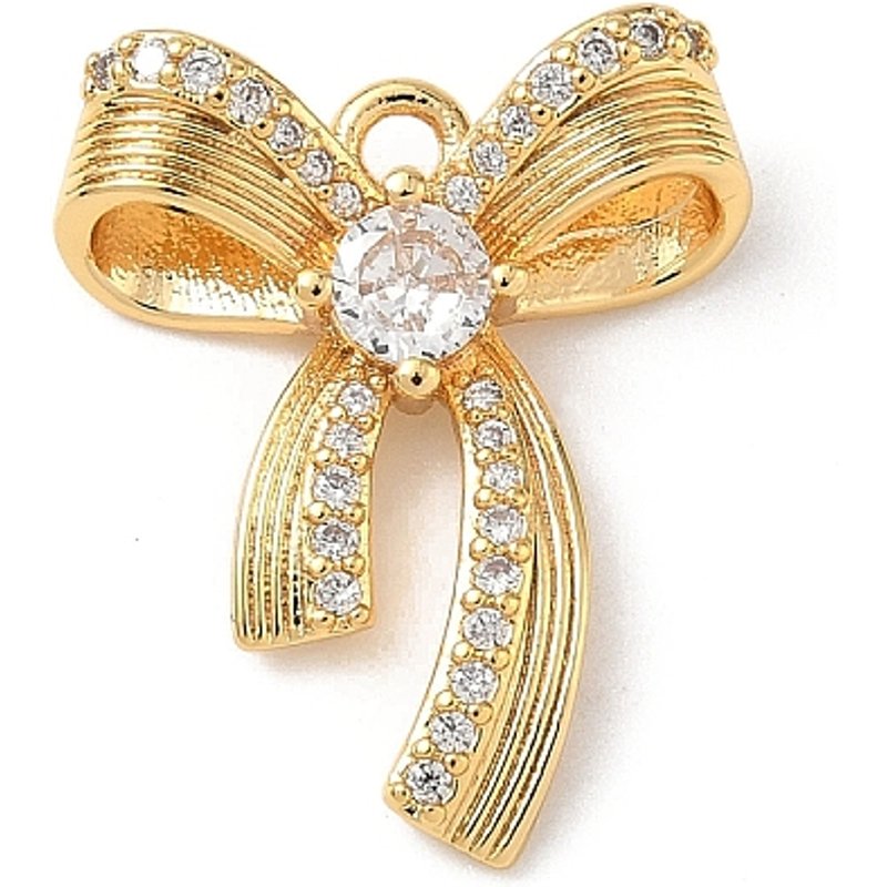 Brass Micro Pave Clear Cubic Zirconia Bowknot Pendant, Nickel Free — Charms & Pendants