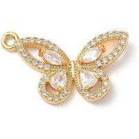 Brass Micro Pave Butterfly Charm Pendant, 18K Gold Plated