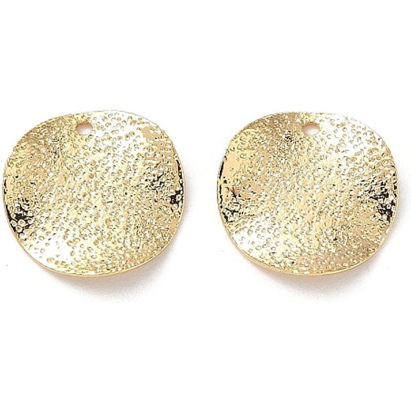 Brass Flat Round Charm Pendant, Textured, Nickel Free, 18K Gold Plated — Charms & Pendants