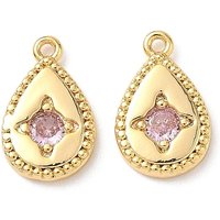 Brass Micro Pave Cubic Zirconia Teardrop Charm, 18K Gold Plated
