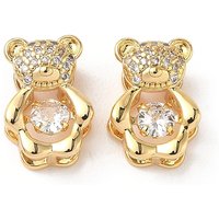 Brass Micro Pave Clear Cubic Zirconia Bear Slide Charm, Nickel Free — Jewelry Beads