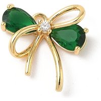 Brass Micro Pave Cubic Zirconia Bowknot Charm, 18K Gold Plated