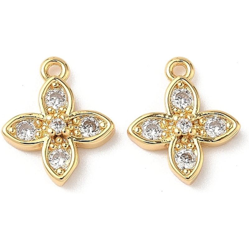 Charm en laiton micro pave zircon cubique clair, motif trèfle, sans nickel — Breloques et pendentifs