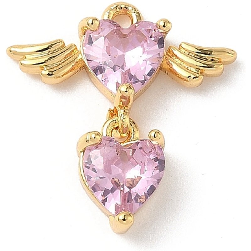 Brass Micro Pave Cubic Zirconia Heart with Wing Charm Pendant — Charms & Pendants