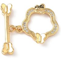 Brass Micro Pave Clear Cubic Zirconia Toggle Clasps, Flower with Butterfly — Jewelry Findings
