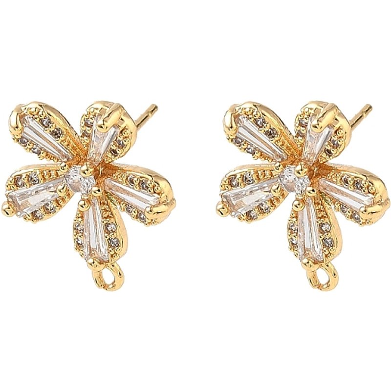Brass Micro Pave Clear Cubic Zirconia Flower Earring Findings — Jewelry Findings
