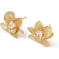 Brass Micro Pave Clear Cubic Zirconia Flower Earring Findings — Jewelry Findings