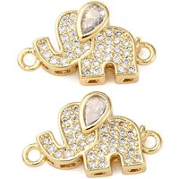 Charms de connecteur éléphant en zircon cubique clair en laiton — Accessoires pour bijoux