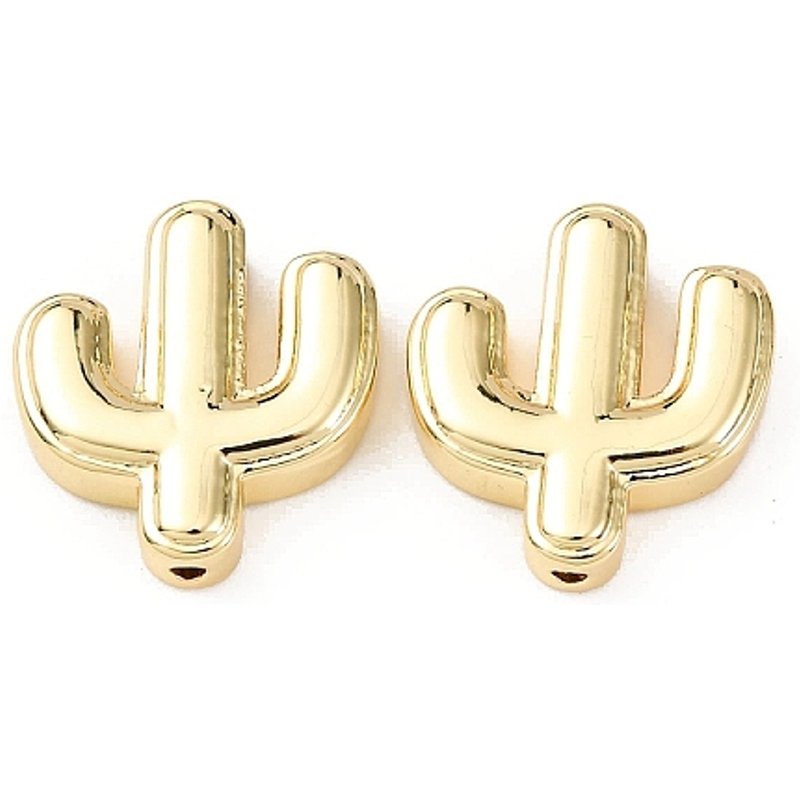 Perles en laiton Cactus, plaquées or 18K, sans plomb, 14x13x3.5mm — Perles à bijoux