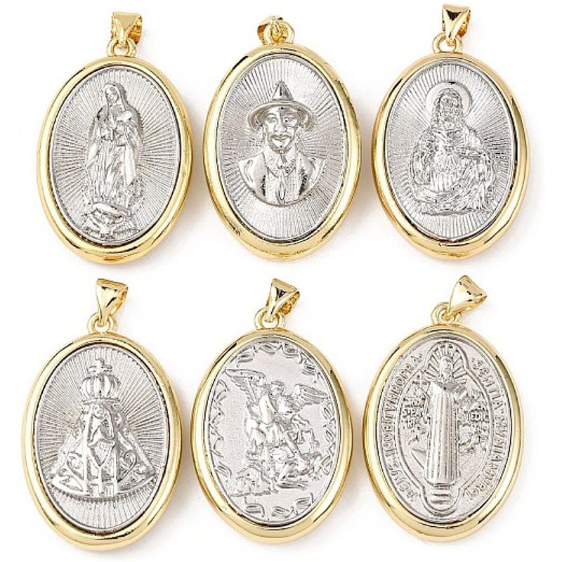 Pendants Ovales Brass Religion, Plaqué Or 18K, Sans Plomb — Breloques et pendentifs