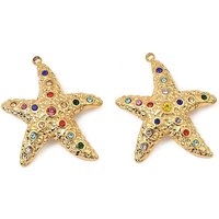Pendentif Étoile de Mer en Acier Inoxydable 304 avec Rhinestone, Plaqué Or 18K — Breloques et pendentifs