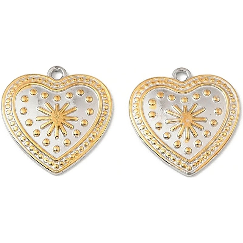 Pendants en Acier Inoxydable 304, Cœur, Sans Plomb, Couleur Dorée et Acier — Breloques et pendentifs