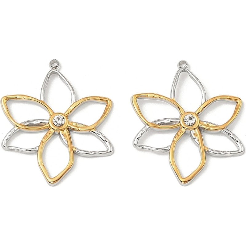 Pendentif en Acier Inoxydable 304 - Fleur avec Strass, Sans Plomb ni Cadmium — Breloques et pendentifs