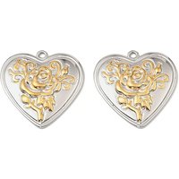 Pendentif en Acier Inoxydable 304, Cœur avec Fleur — Breloques et pendentifs
