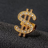 Alloy Rhinestone Adjustable Cuff Ring for Men - Dollar Sign - Gold — Costume Jewelry