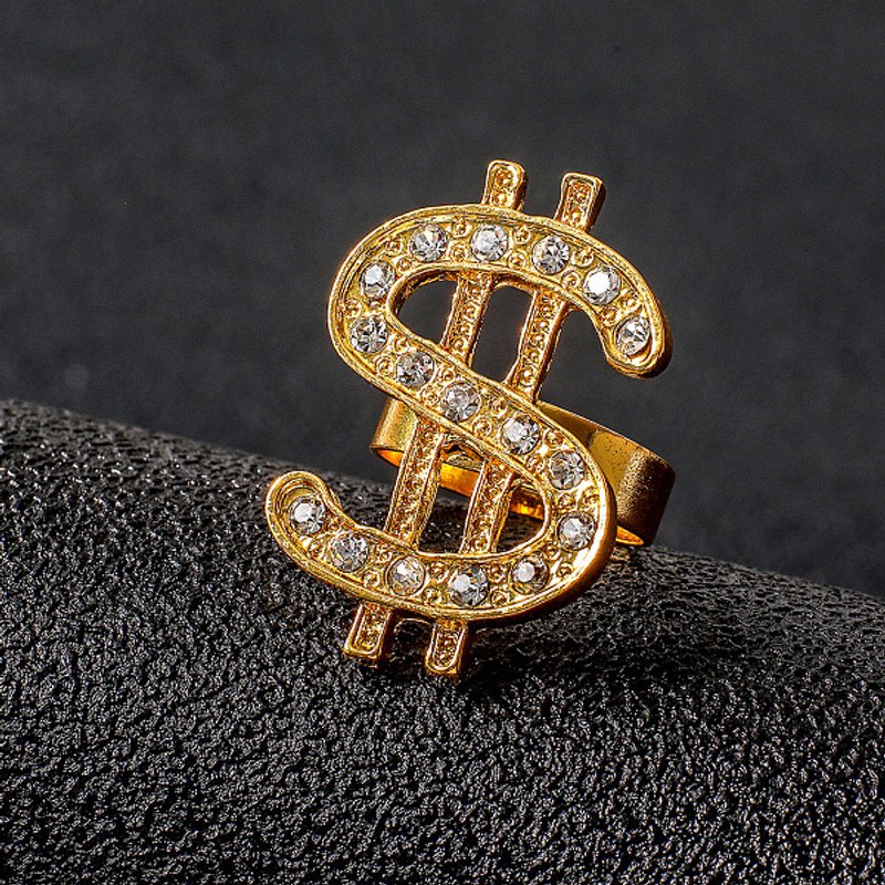 Bague à Manchette Ajustable en Alliage avec Strass pour Hommes - Signe Dollar - Or — Bijoux fantaisie