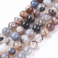 Brins de perles d'agate rayée naturelle, teintes et chauffées, rondes, 14mm