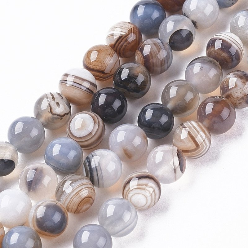 Brins de perles d'agate rayée naturelle, teintes et chauffées, rondes, 14mm — Perles à bijoux