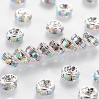 Brass Grade A Rhinestone Spacer Beads, Silver Plated, Nickel Free