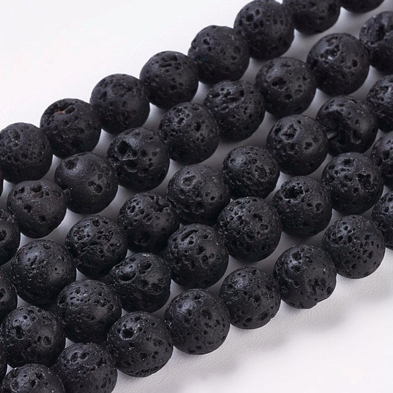 Brins de perles de lave naturelle, rondes, noires, 6mm, 15.5 pouces — Perles à bijoux