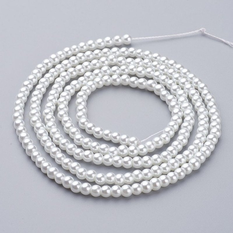 Brins de Perles en Verre, Rondes Blanches, 4-5mm, 200pcs/brin — Perles à bijoux