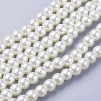 Brins de perles en verre nacrées, rondes, blanches crémeuses, 6mm, 140pcs — Perles à bijoux