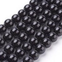 Natural Tourmaline Beads Strands, Round Black, 8mm, 24pcs