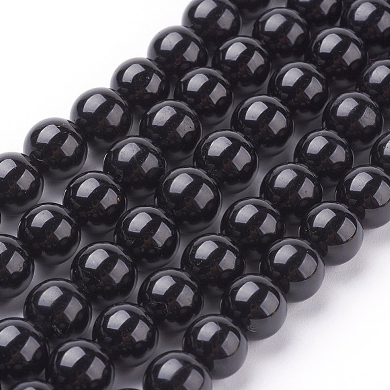 Brins de perles de tourmaline naturelle, rondes, noires, 8mm, 24pcs — Perles à bijoux