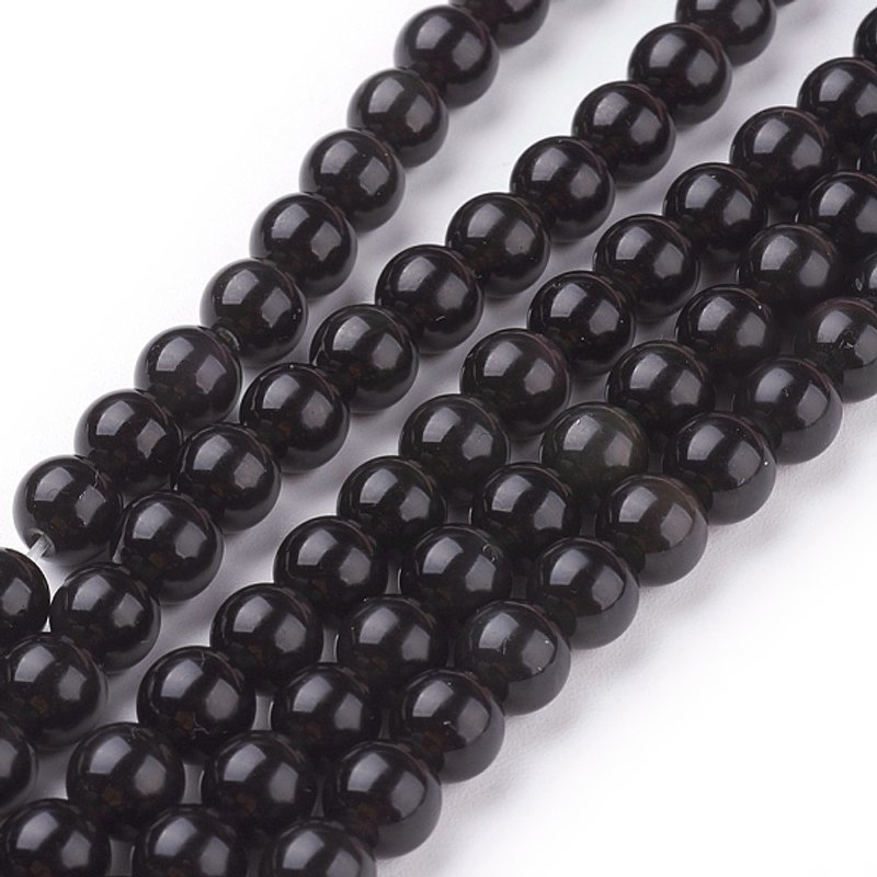 Natural Obsidian Beads Strands, Round, Grade AA, 6mm — Jewelry Beads