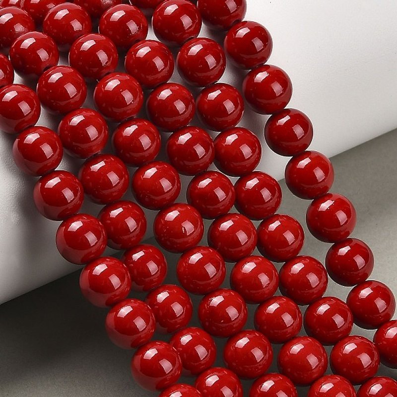 Natural Mashan Jade Round Beads Strands, Dyed Red, 8mm — Jewelry Beads