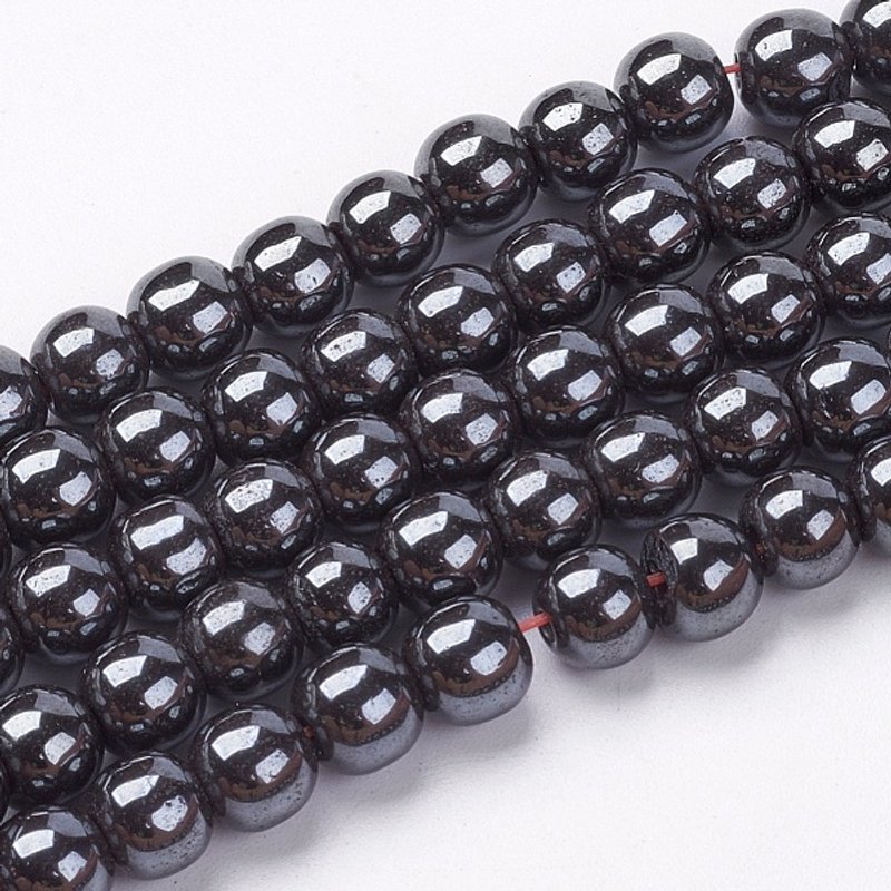 Synthetic Hematite Beads Strands, Round, 6mm, 16inch — Jewelry Beads