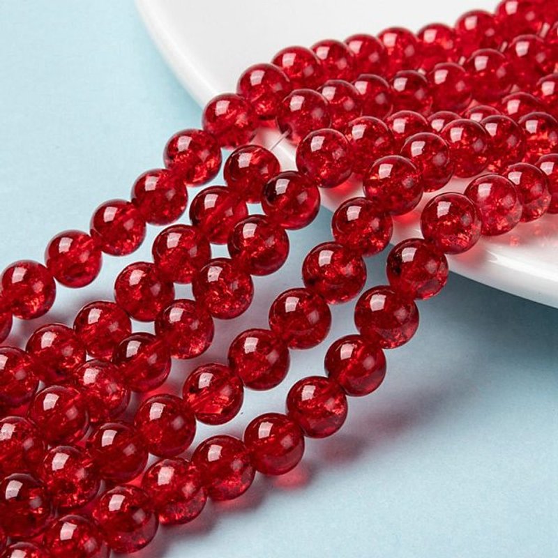 Spray Painted Crackle Glass Beads Strands, Round, Red, 8mm — Jewelry Beads