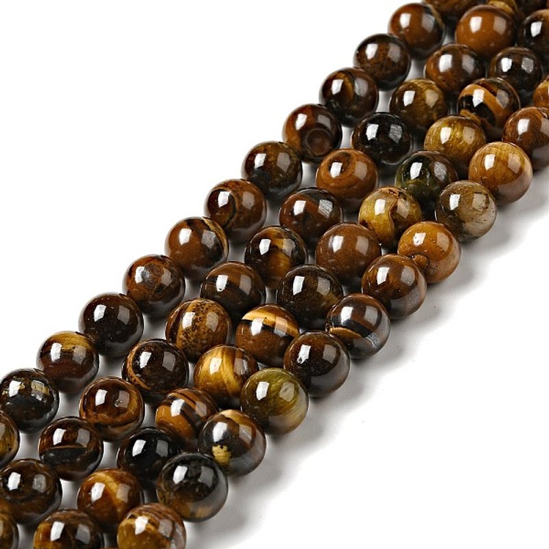 Brins de perles en œil de tigre naturel, rond, grade B, 8 mm, 15 pouces — Perles à bijoux